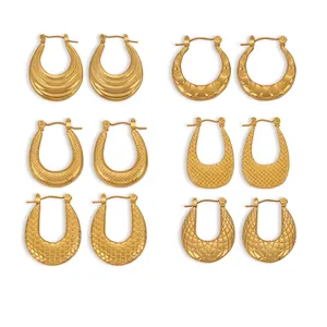 Pendientes de Aro en U de Acero Inoxidable Minimalista Francés Diseño de Textura Única Pendientes Geométricos para Mujer Joyería Regalo