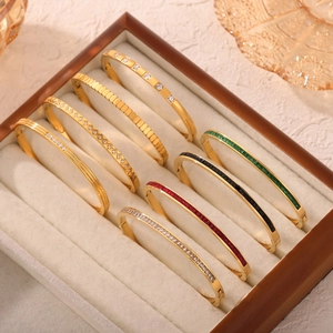 Elegant Bangle For Women Titanium Steel Eighteen Karat Gold Plated Geometric Colored Cubic Zirconia Crystal Fashion Jewelry