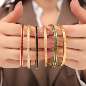 Set of 18k gold plated stainless steel bangles with colorful zircon stones