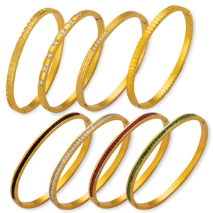Luxe titanium steel gold bracelets set with colorful crystals in various geometric designs