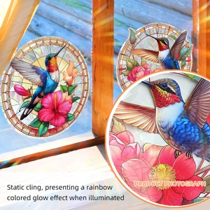 Effet arc-en-ciel colibri et fleur autocollant fenêtre détail de réfraction solaire