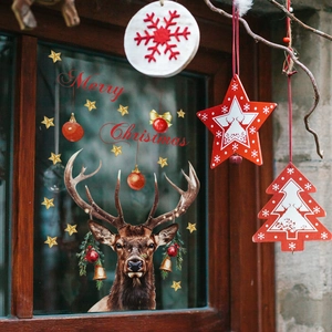 Christmas window decals with reindeer, red baubles and stars for festive glass decoration