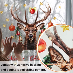 Double-sided Christmas reindeer window sticker with golden stars and Merry Christmas text