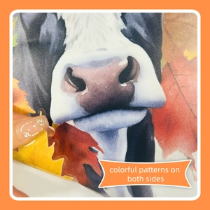 Detail of double-sided autumn cow and maple leaf static window cling with clear edges