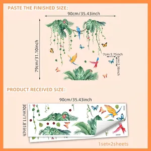 Tropical banana leaves and parrot wall stickers set measuring 90x79cm for home decor