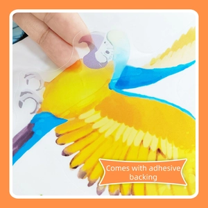 Close-up of tropical parrot wall sticker showing clear PVC texture and adhesive backing