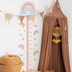 Rainbow height growth chart wall decal with stars for kids room, scale 50cm to 170cm