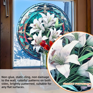 Stained glass lily static window cling for anti-bird strikes with double-sided visibility