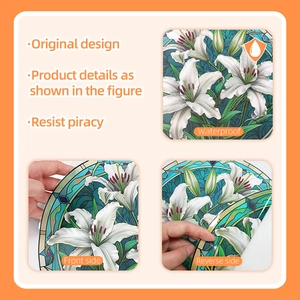Waterproof lily flower stained glass window sticker with double-sided 3D floral design