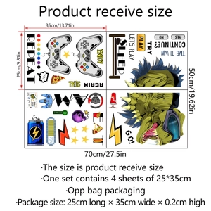 Ensemble de stickers muraux gamer et dinosaure avec spécifications de dimensions