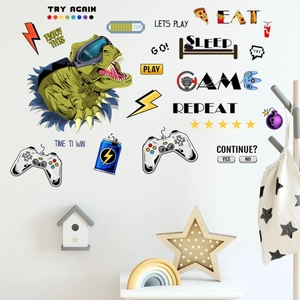 Stickers muraux dinosaure et manette de jeu pour décoration chambre d'enfant