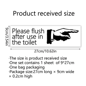 Waterproof PVC toilet sticker with Please Flush message and hand icon on white background