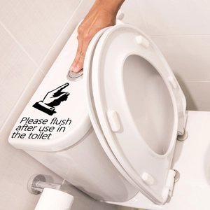 Waterproof PVC bathroom sticker with Please Flush instruction on toilet flush button