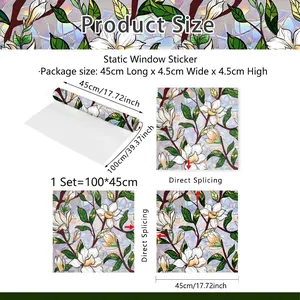 Static window sticker with colorful magnolia floral pattern, 45x100cm seamless glass film