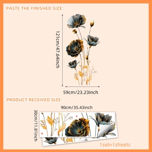 Schwarze und goldene Blumen-Wandtattoos Set für Schlafzimmer mit handgemalten Motiven