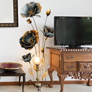 Handgemalte schwarz-goldene Blumen-Wandaufkleber für die Wohnzimmer-Heimdekoration
