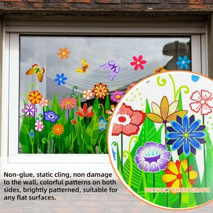 Double-sided colorful floral window clings with static cling for glass surfaces
