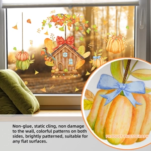 Autumn static cling window stickers with birdhouse and pumpkins in vibrant double-sided print