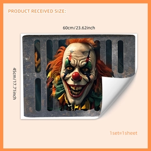 Gruseliger 3D-Clown Wandaufkleber für Halloween-Deko, Größe 60x45cm aus PVC-Material