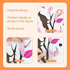 Waterproof PVC wall stickers featuring hand-painted pink peach blossoms and black birds