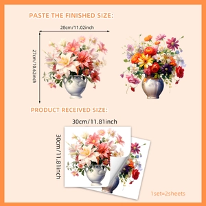 Set of 2 colorful retro potted plant window stickers with static cling floral patterns