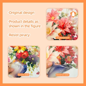 Detail showing waterproof floral window stickers with colorful vintage potted flower designs