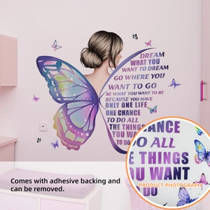 Inspirational butterfly girl wall decal with motivational quotes for bedroom decoration