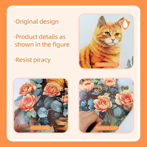 Détail du sticker mural imperméable chat et rose avec effet visuel double face