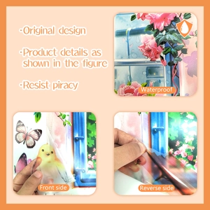 Détail d'un sticker mural floral étanche montrant l'impression recto verso et la texture