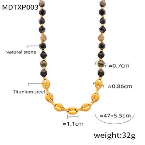 Detail of 18K gold plated steel chain and natural stone beads on a 47cm necklace