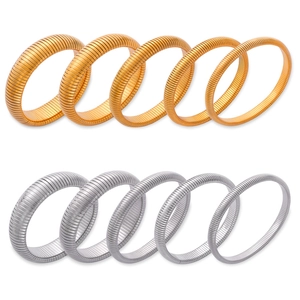 Elastic spiral textured bracelets in gold and silver finish, minimalist metal wire bangles