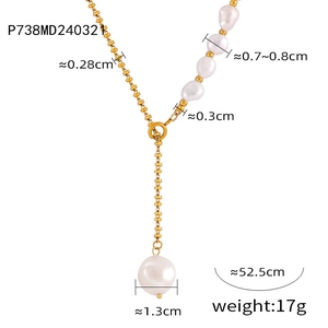 Detailed size specifications for baroque pearl titanium steel necklace weighing 17g