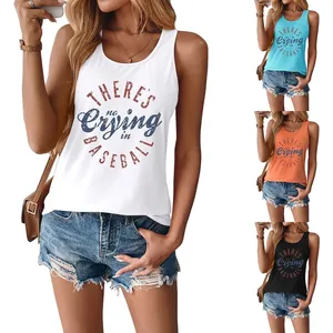 Women Racerback Tank Top Retro Letter Print Round Neck Sleeveless Summer Casual Viscose Polyester Blend Vintage Top