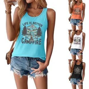 Women Casual Tank Top Life Is Better By The Campfire Graphic Racerback Summer Cotton Blend Sleeveless Vest Top
