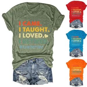 T-Shirt Retraite Enseignante Femmes Col Rond Manches Courtes Ample Mélange De Coton Tee-Shirt Graphique Top