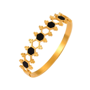 Bracciale esagonale geometrico francese in acciaio al titanio dorato con smalto