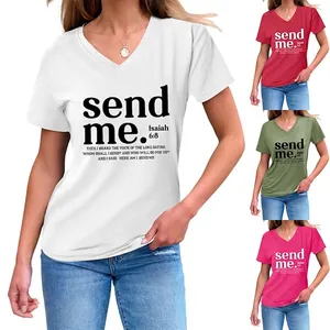 T-Shirt Da Donna Con Scollo A V Cotone Poliestere Maniche Corte Send Me Isaiah 6 8 Stampa Cristiana Top Casual