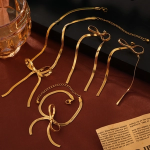 Gioielli Con Fiocco Collana Bracciale Orecchini Acciaio Al Titanio Catena A Serpente Piatta Accessori Chic Trendy Per Donne