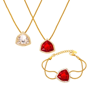 Vintage-Schmuckset in Gold mit Dreieck-Kristallen, funkelnde Kette und Armband
