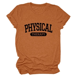 Detailed view of ginger orange physical therapy letter print cotton t-shirt for women