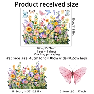 Adesivo elettrostatico per vetri con fiori e farfalle colorate, dimensioni 40x30cm per casa