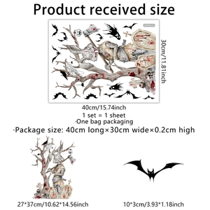 Halloween window stickers featuring zombie rabbit and bats, double-sided PVC decals 40x30cm