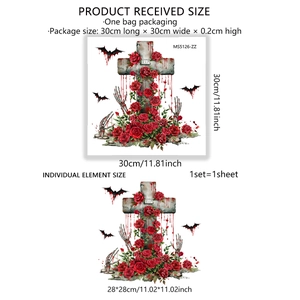 Gothic Halloween toilet decal featuring red roses, cross, bats and RIP skull graphics