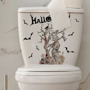 Halloween Toilet Sticker Scary Zombie Rabbit Bats Tombstone Waterproof PVC Decal For Bathroom Restroom Decoration