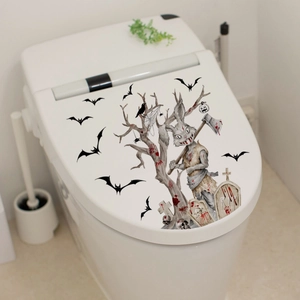 Halloween toilet seat sticker set featuring a spooky rabbit bat and tombstone decal