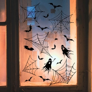Αυτοκόλλητα παραθύρου Halloween με μαύρες νυχτερίδες και ιστούς αράχνης για διακόσμηση