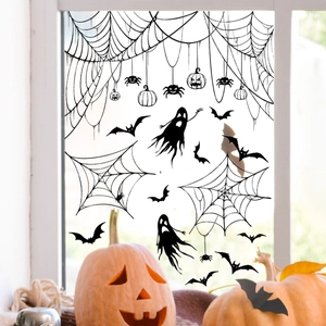 Αυτοκόλλητα παραθύρου Halloween με μαύρες σιλουέτες νυχτερίδας και ιστού αράχνης
