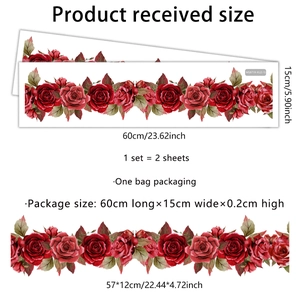 Red rose floral wall stickers set in vintage style PVC for baseboard and mirrors