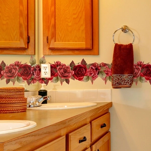 Red Rose Wall Stickers PVC Floral Border Decal Self Adhesive Skirting Line For Living Room Bedroom Bathroom Decor