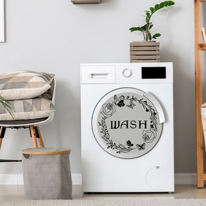 Floral wash dry wall decal with black rose wreath and butterflies for washing machines